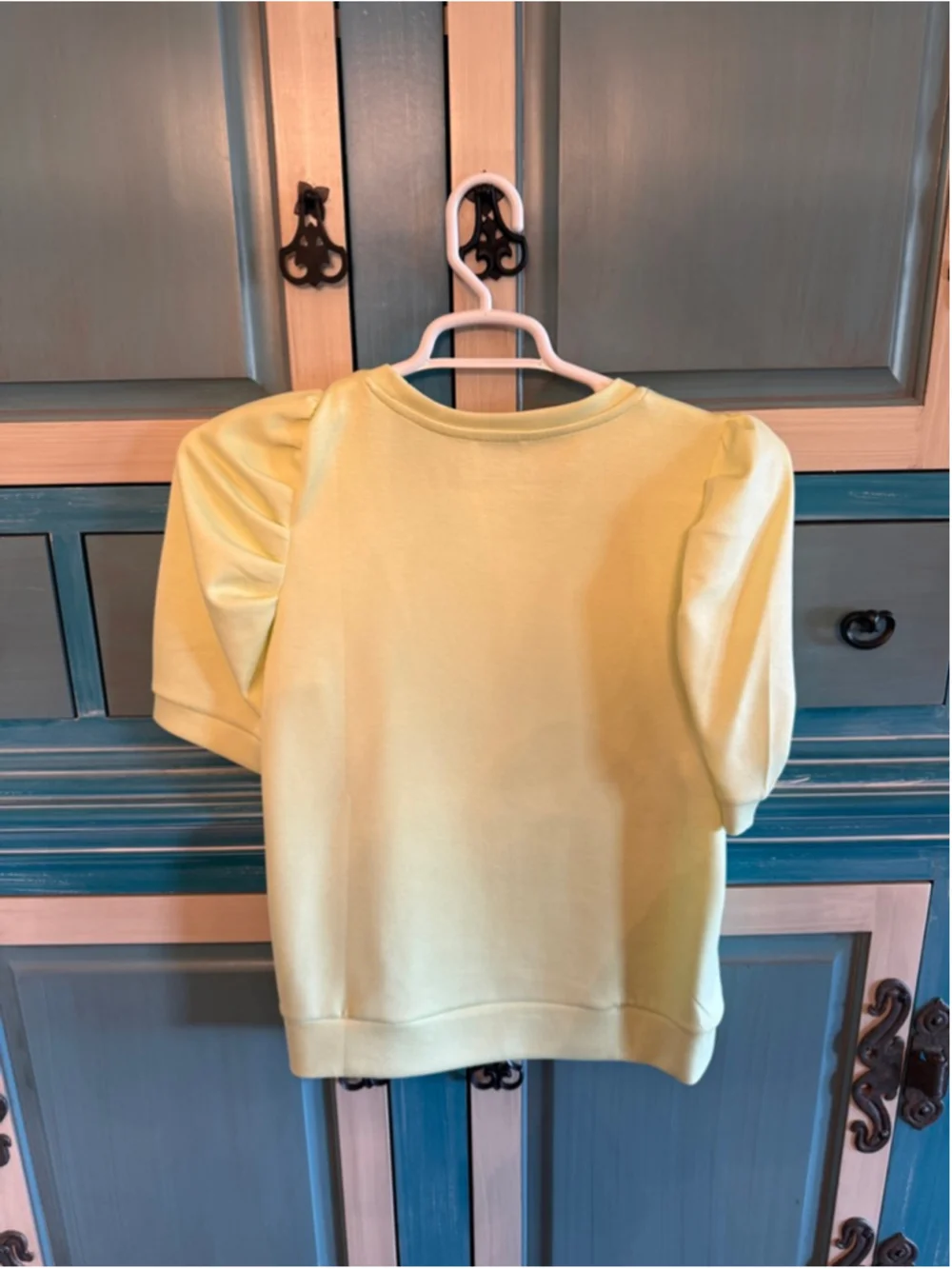 Women's David Lerner M Lime Green Cotton Blend Puff Sleeve Top - Picture 3 of 6